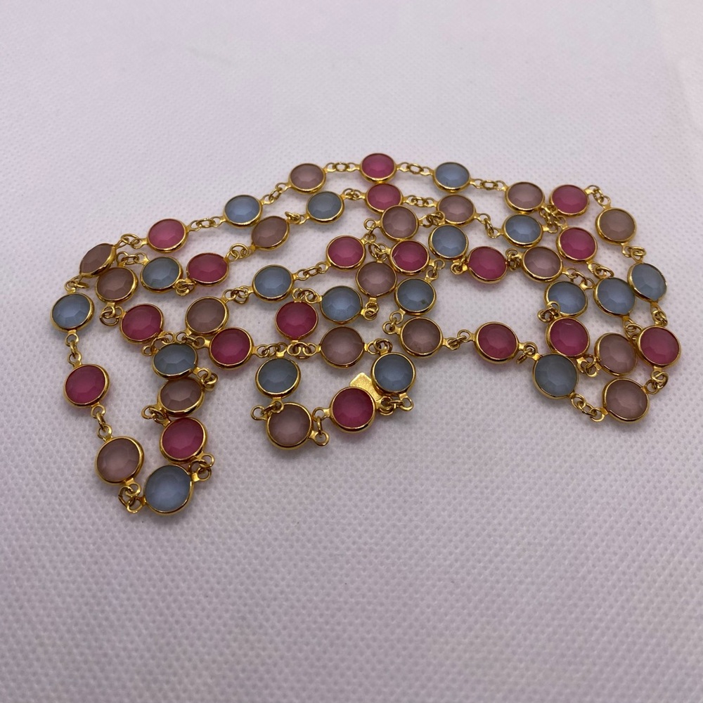 Vintage Swarovski Goldtone Pastel Matte Crystal Long Necklace